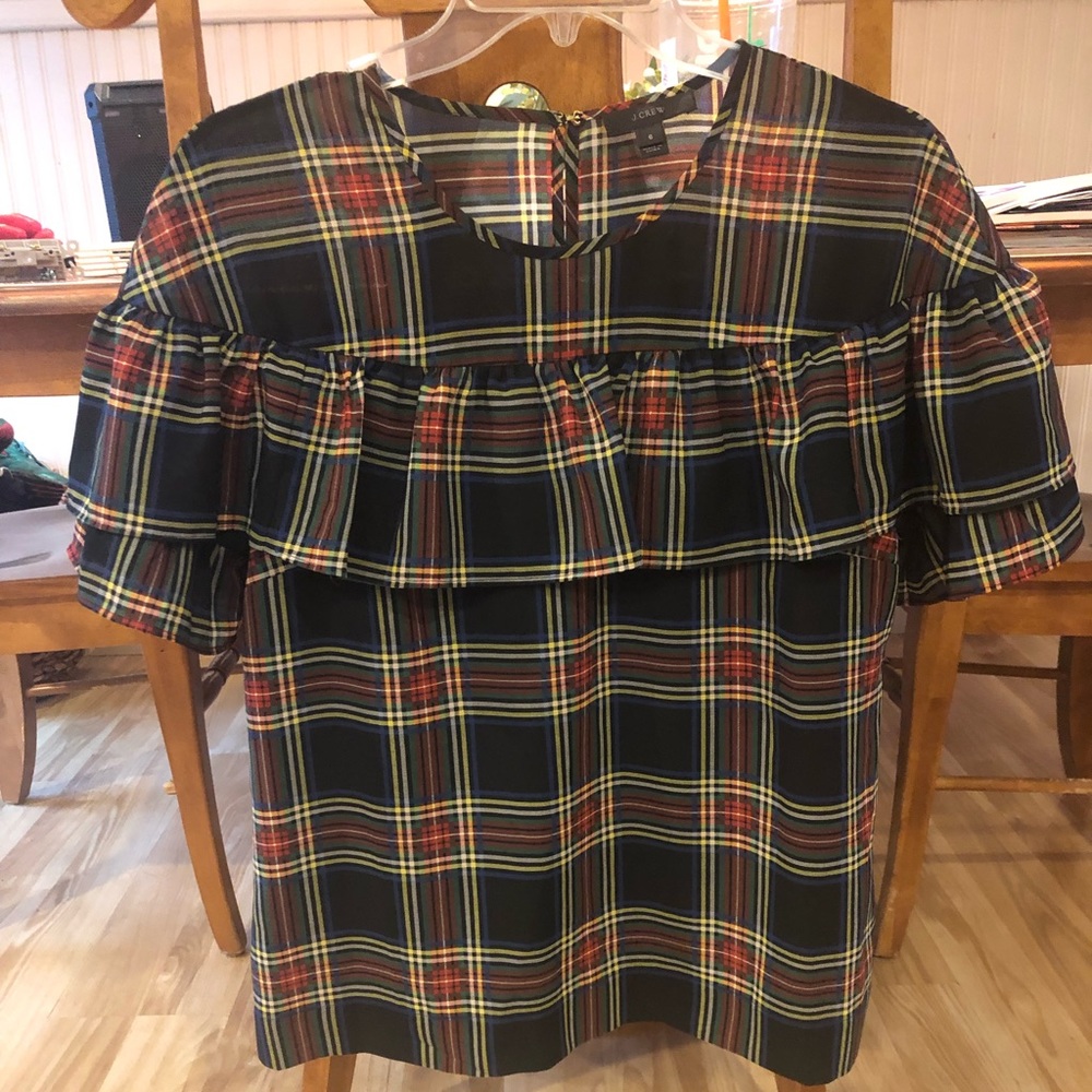 Woman’s J. Crew Plaid short sleeve ruffled blouse